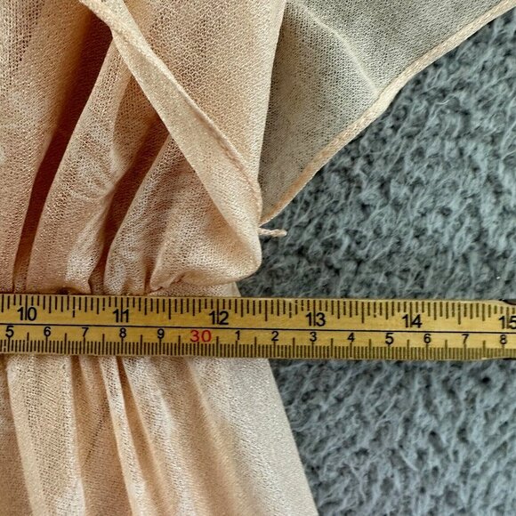 Vintage 70s Chiffon Dress Split Sleeve Maxi Capelet Peach Floral Split Sleeve - Picture 12 of 16